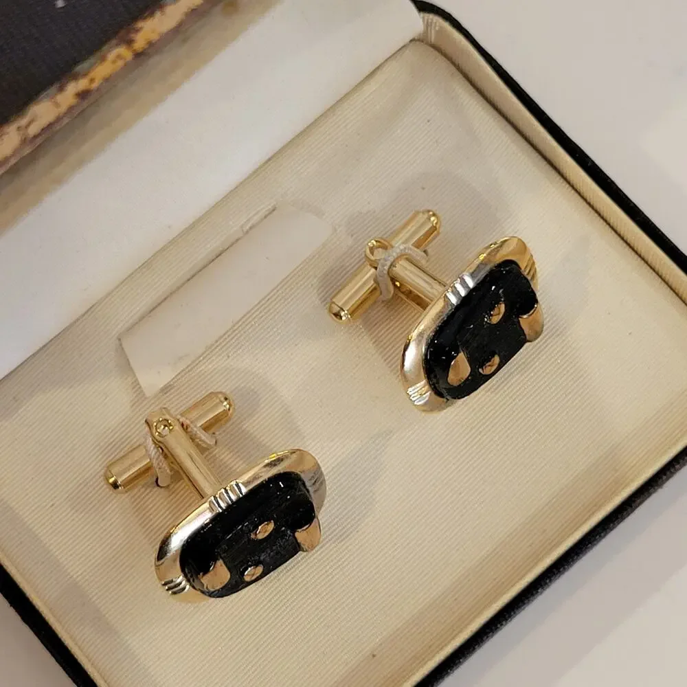 Vintage Swank cufflinks gold tone with black textured design